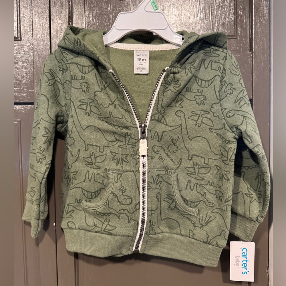 NWT Carters 18mo Dinosaur Zip-Up Sweatshirt Green